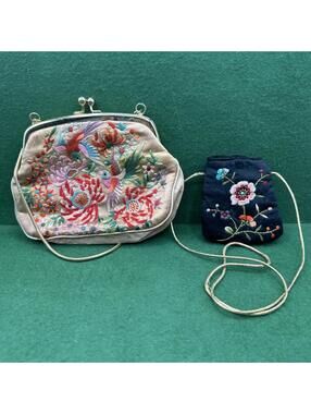 2 Boho VTG Tapestry Evening Purse Floral Mid Century Bag Hummingbird Set Macau